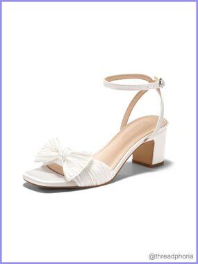 Womens Satin Bow Heel Sandals Block Low Heel Ankle Strap Dress Shoes